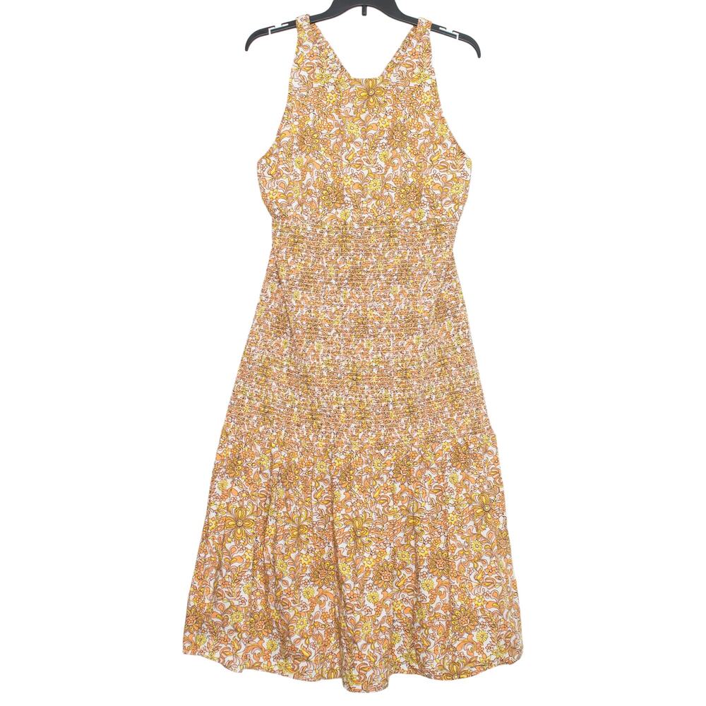 J Crew Collection Smocked Maxi Dress Floral Orange Plus Size 20 Resort 70s Retro